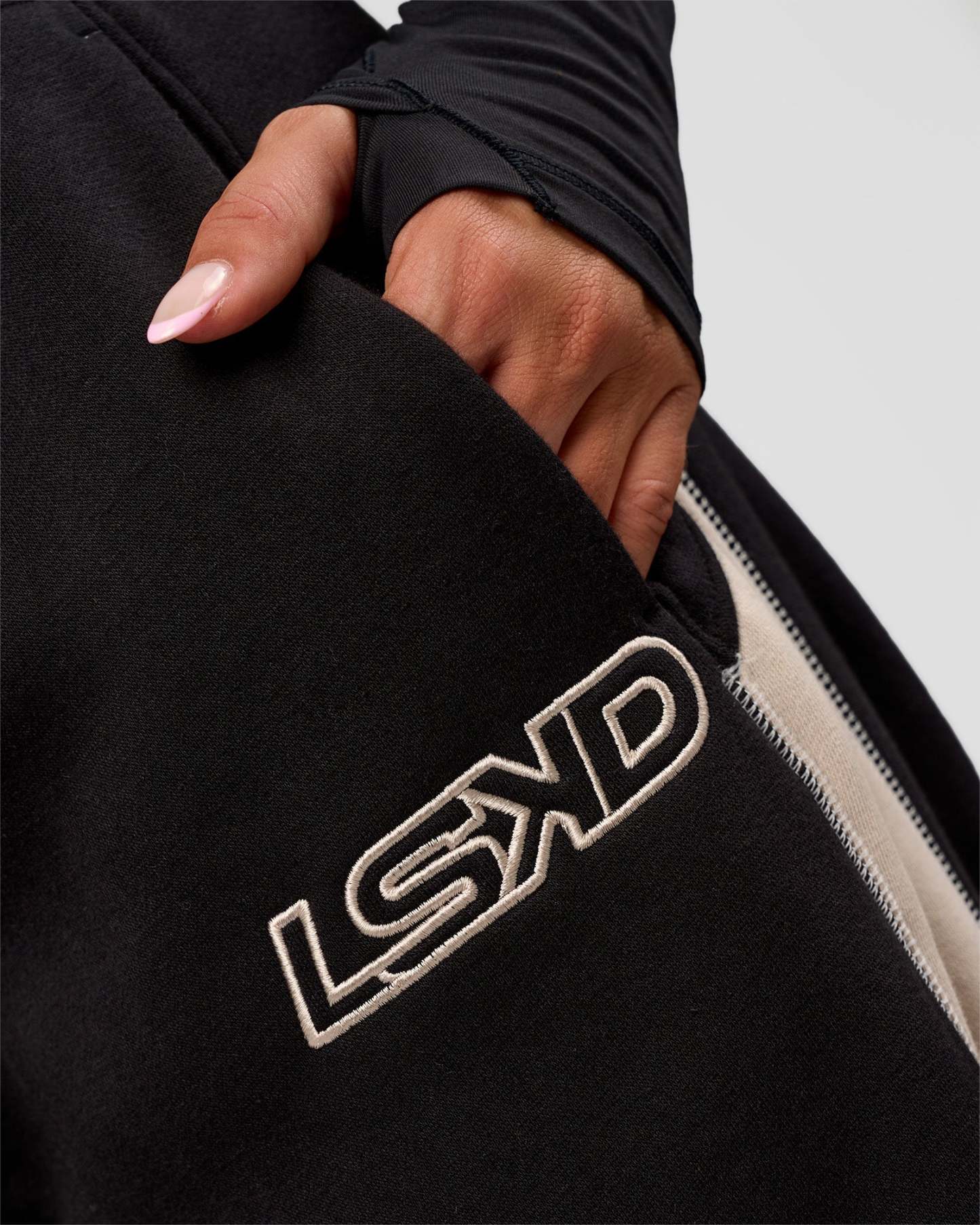 Power Play Stitch Up Fleece Sweat Pant - Black-Shale Beige