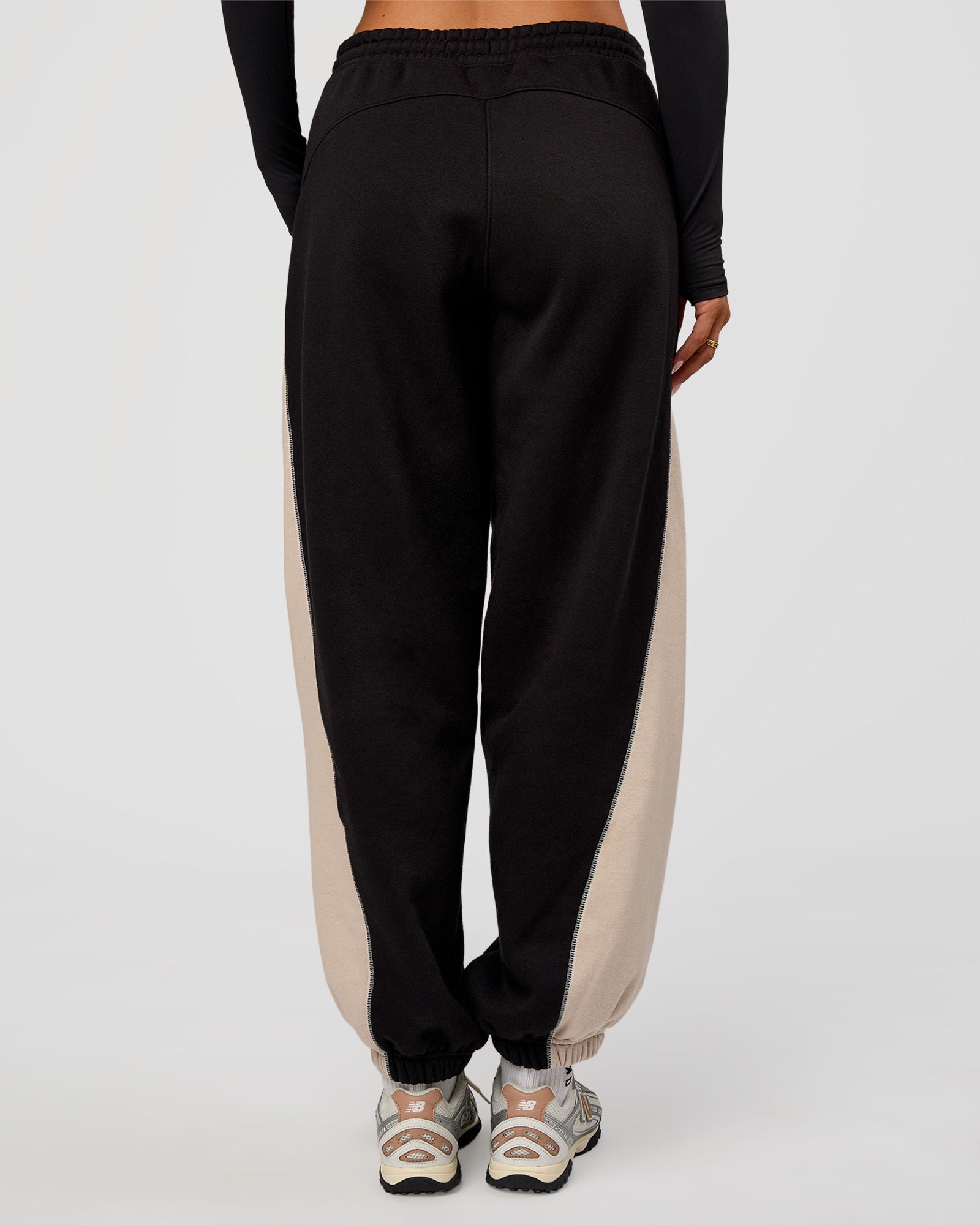 Power Play Stitch Up Fleece Sweat Pant - Black-Shale Beige