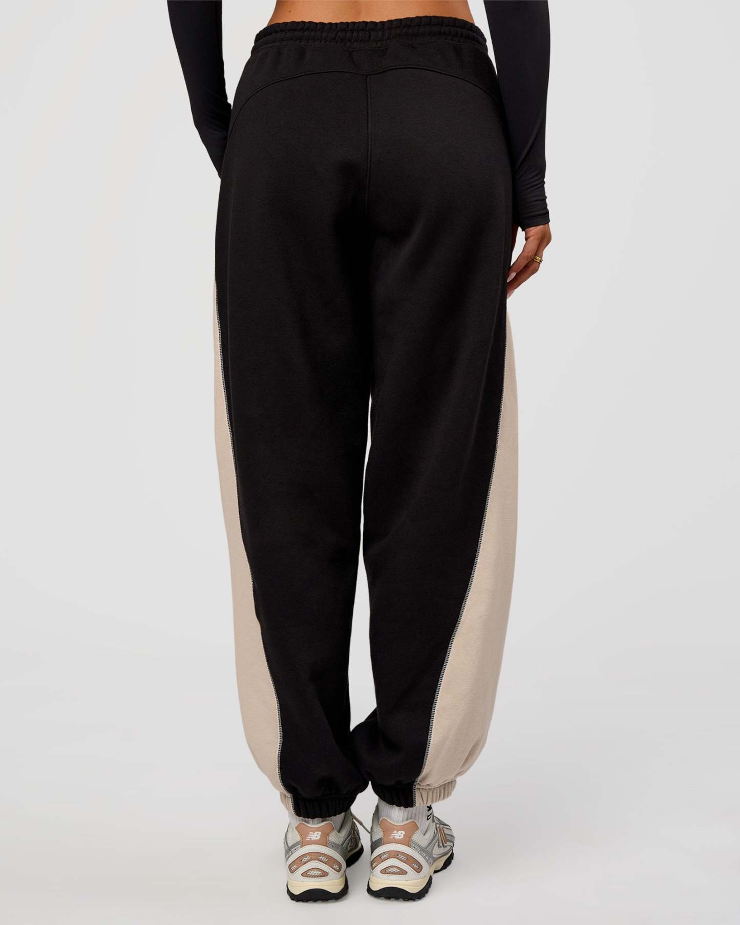 Power Play Stitch Up Fleece Sweat Pant - Black-Shale Beige