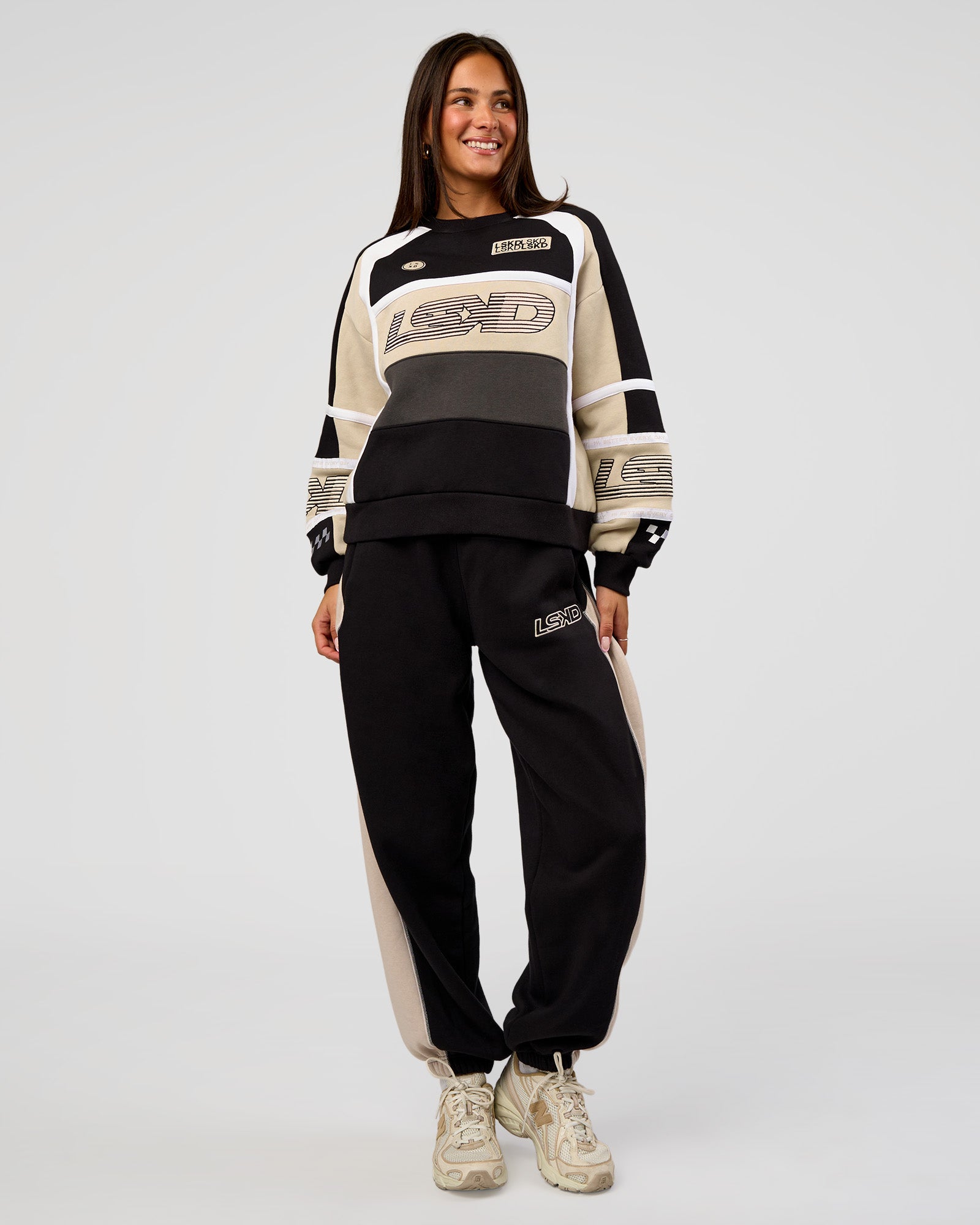 Power Play Stitch Up Fleece Sweat Pant - Black-Shale Beige