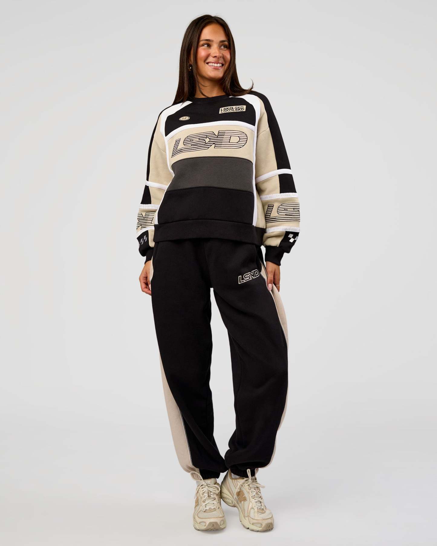 Power Play Stitch Up Fleece Sweat Pant - Black-Shale Beige