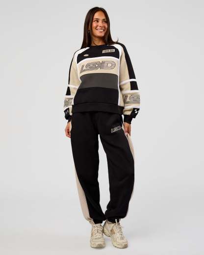 Power Play Stitch Up Fleece Sweat Pant - Black-Shale Beige