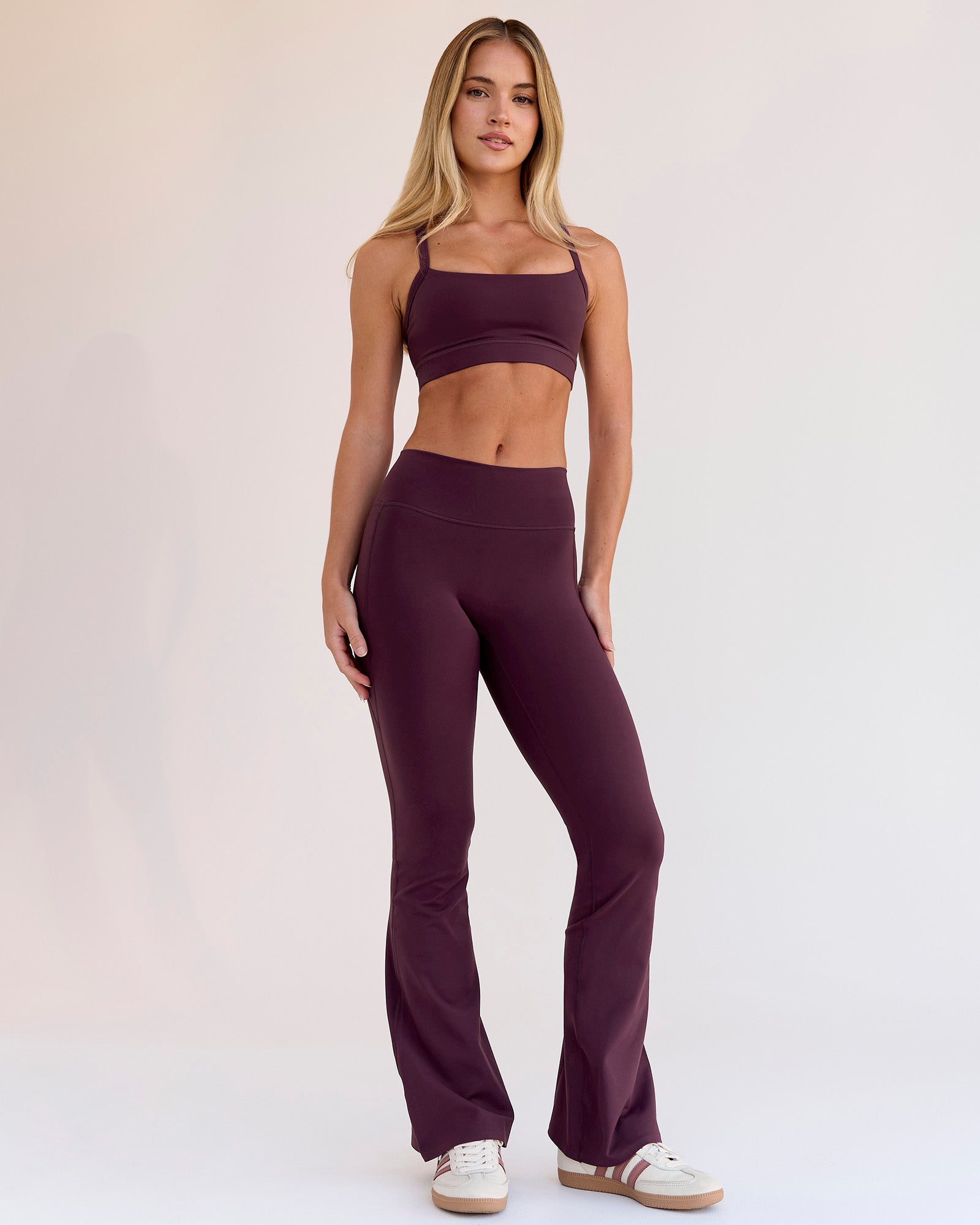 Fusion V-Contour High-Rise Flared Petite Legging Pockets - Cherry Lacquer
