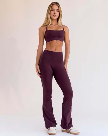 Fusion V-Contour High-Rise Flared Petite Legging Pockets - Cherry Lacquer