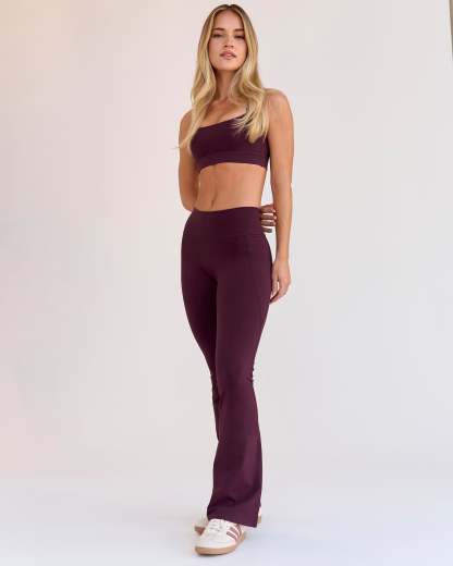 Fusion V-Contour High-Rise Flared Petite Legging Pockets - Cherry Lacquer