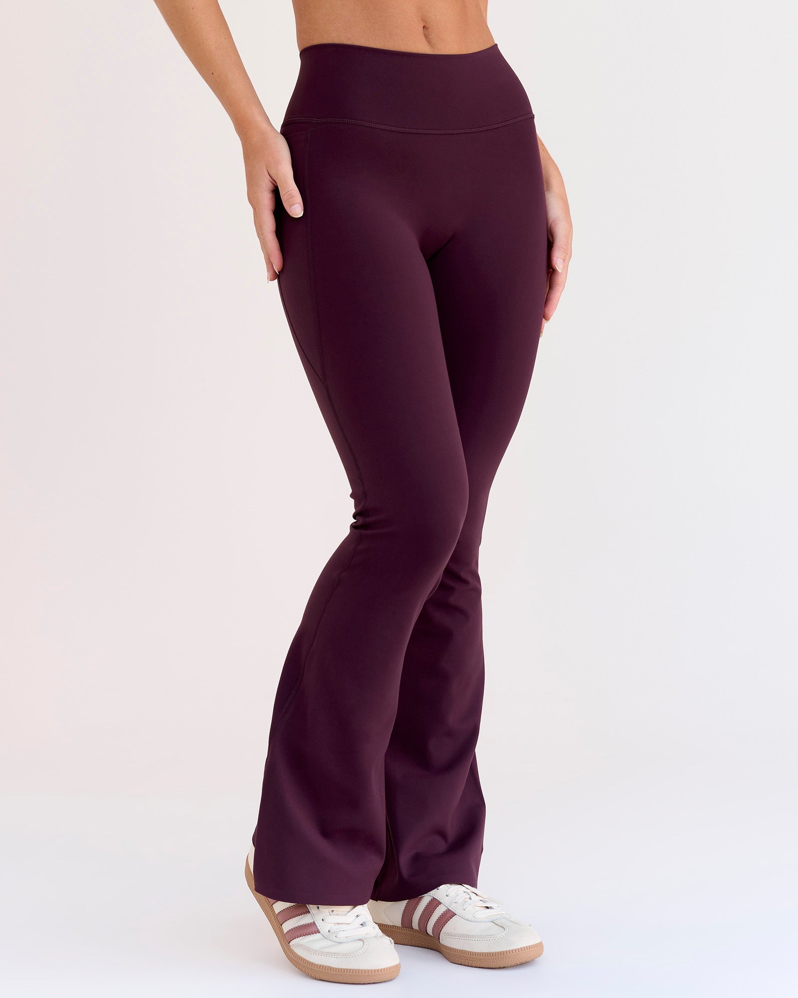 Fusion V-Contour High-Rise Flared Petite Legging Pockets - Cherry Lacquer