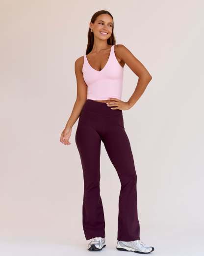 Fusion V-Contour High-Rise Flared Petite Legging Pockets - Cherry Lacquer