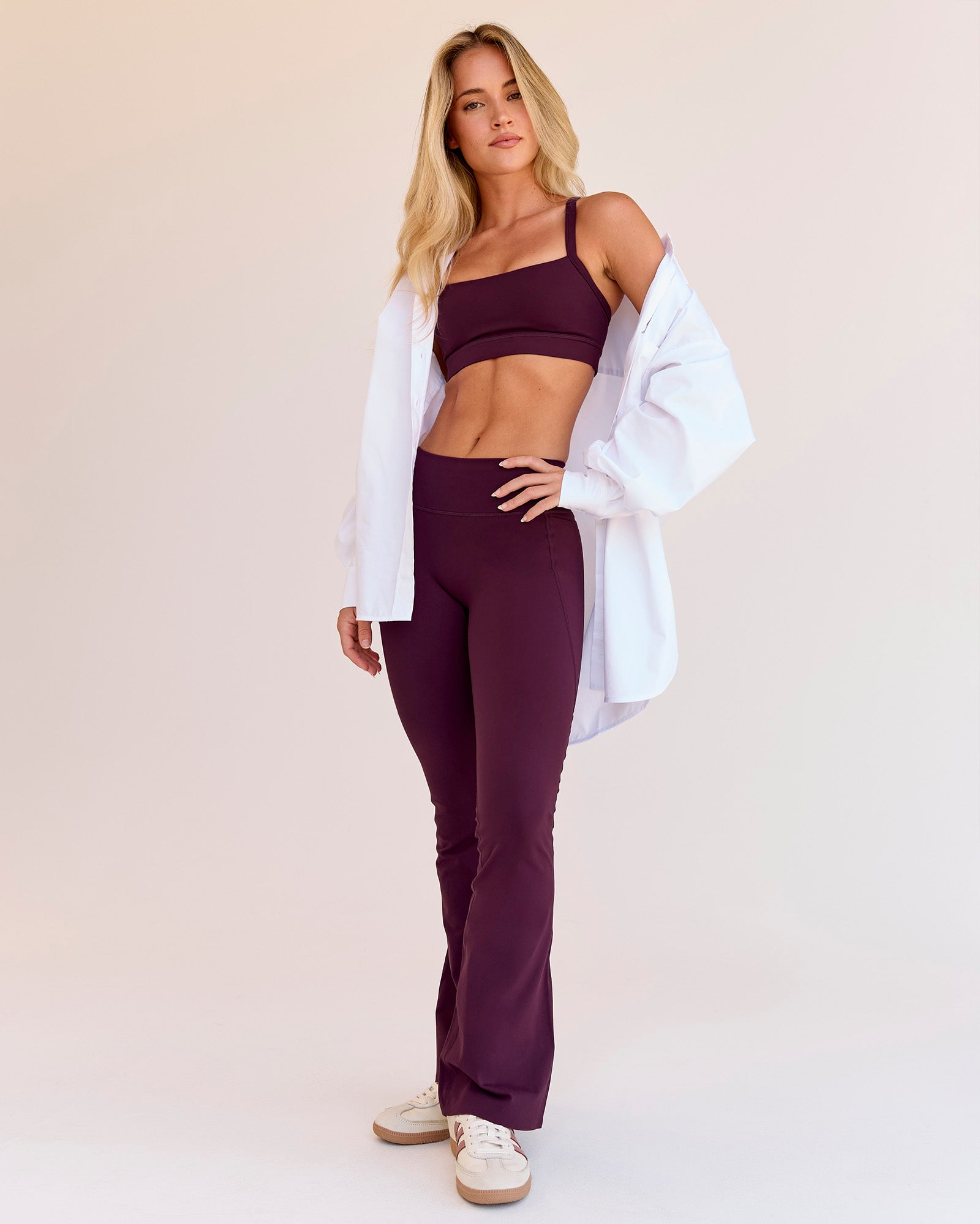 Fusion V-Contour High-Rise Flared Petite Legging Pockets - Cherry Lacquer