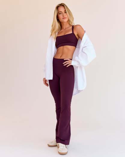 Fusion V-Contour High-Rise Flared Petite Legging Pockets - Cherry Lacquer