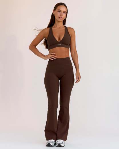 Fusion V-Contour High-Rise Flared Petite Legging Pockets - Hot Chocolate