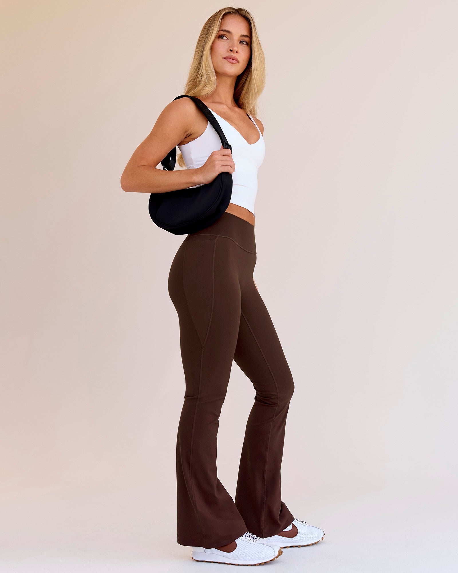 Fusion V-Contour High-Rise Flared Petite Legging Pockets - Hot Chocolate