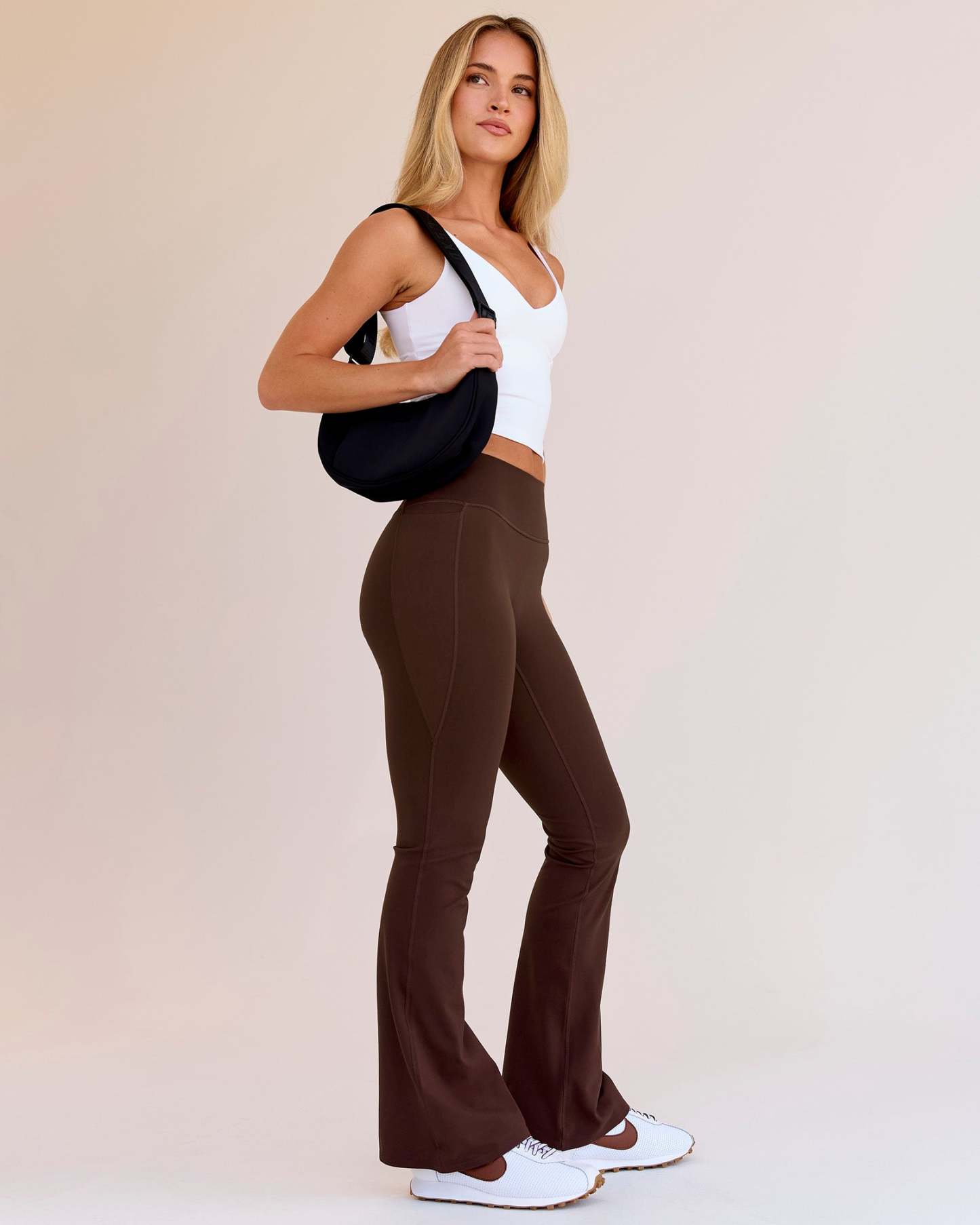 Fusion V-Contour High-Rise Flared Petite Legging Pockets - Hot Chocolate