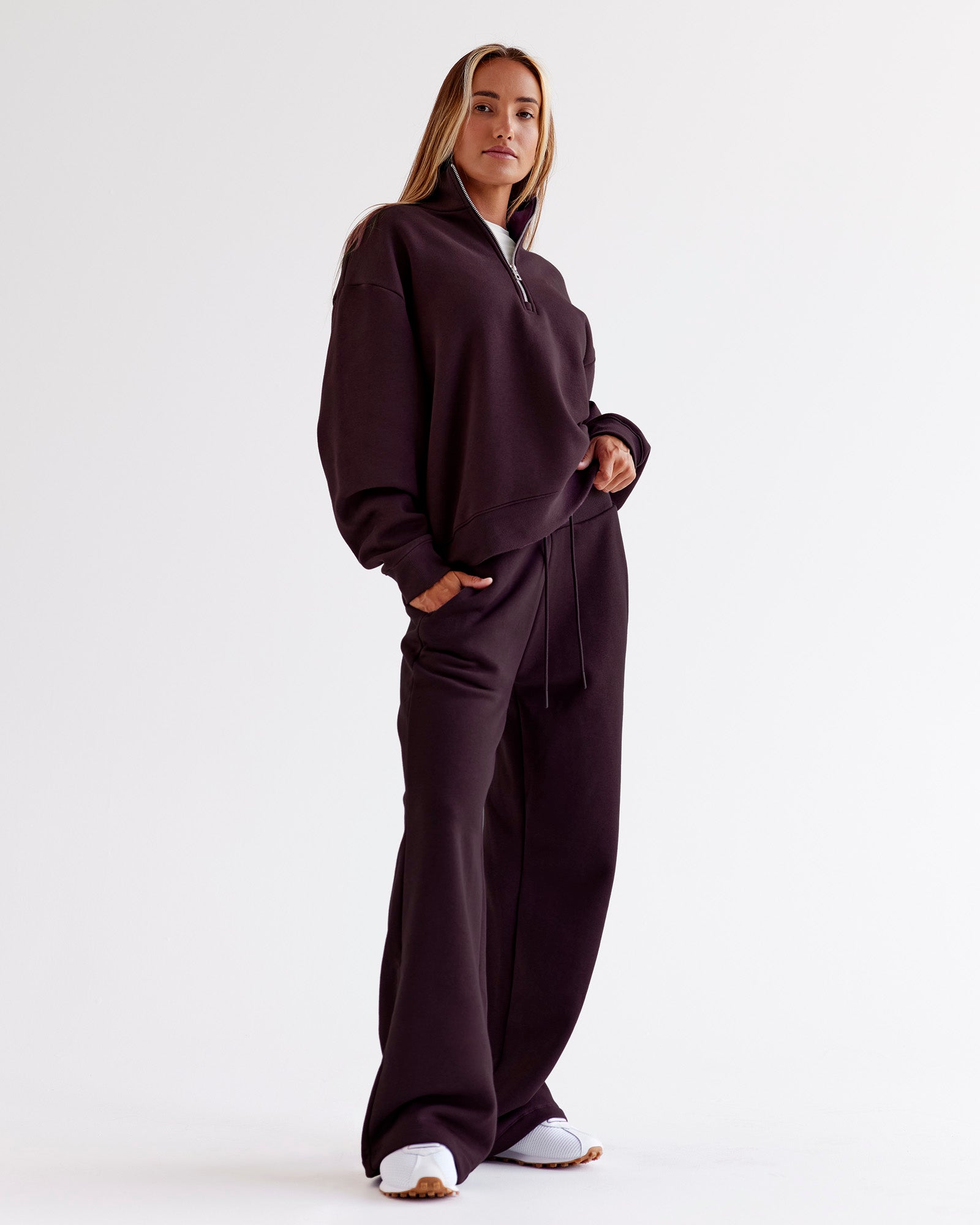 Go-To Wide Leg Track Pant - Midnight Plum