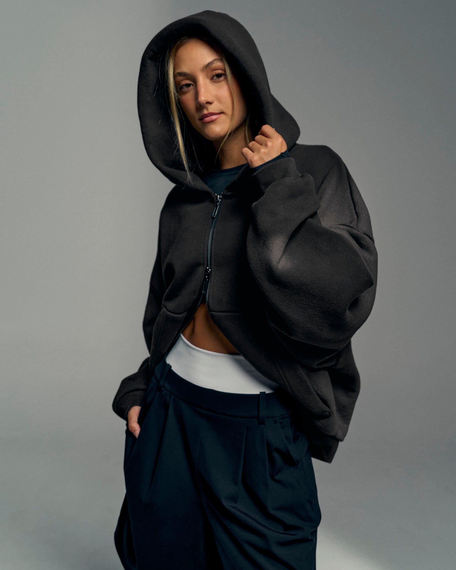 Memory In Motion Ultra Heavyweight Zip Thru Hoodie - Black Washed