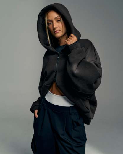 Memory In Motion Ultra Heavyweight Zip Thru Hoodie - Black Washed