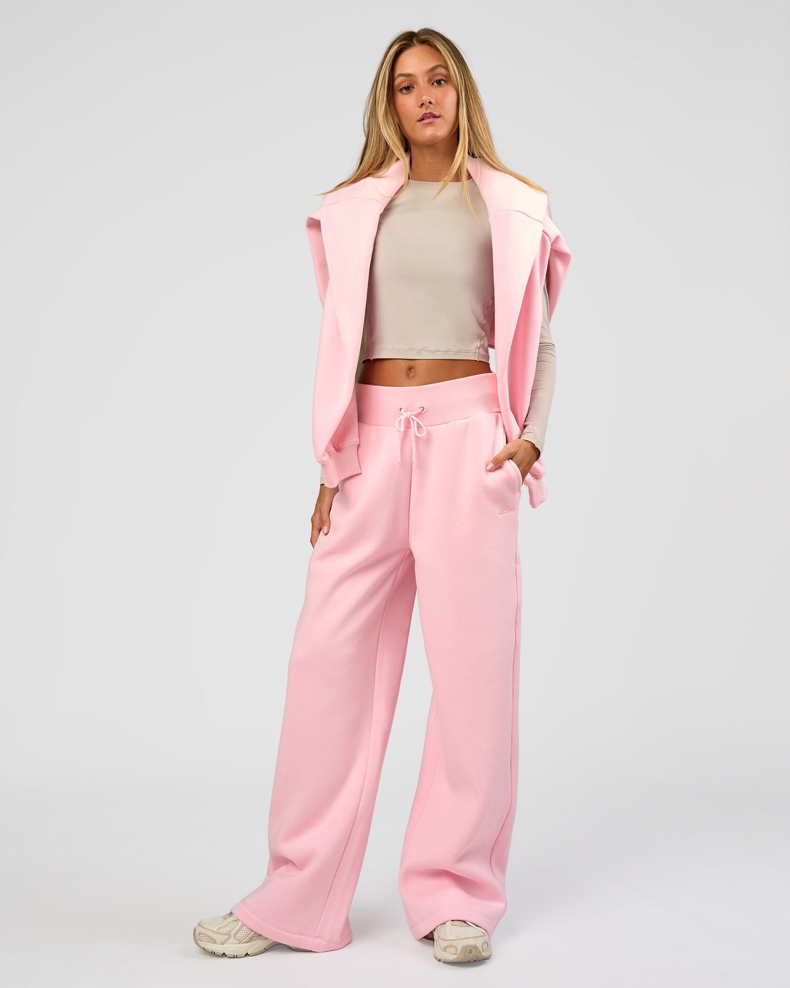Go-To Script Wide Leg Track Pant - Marshmallow