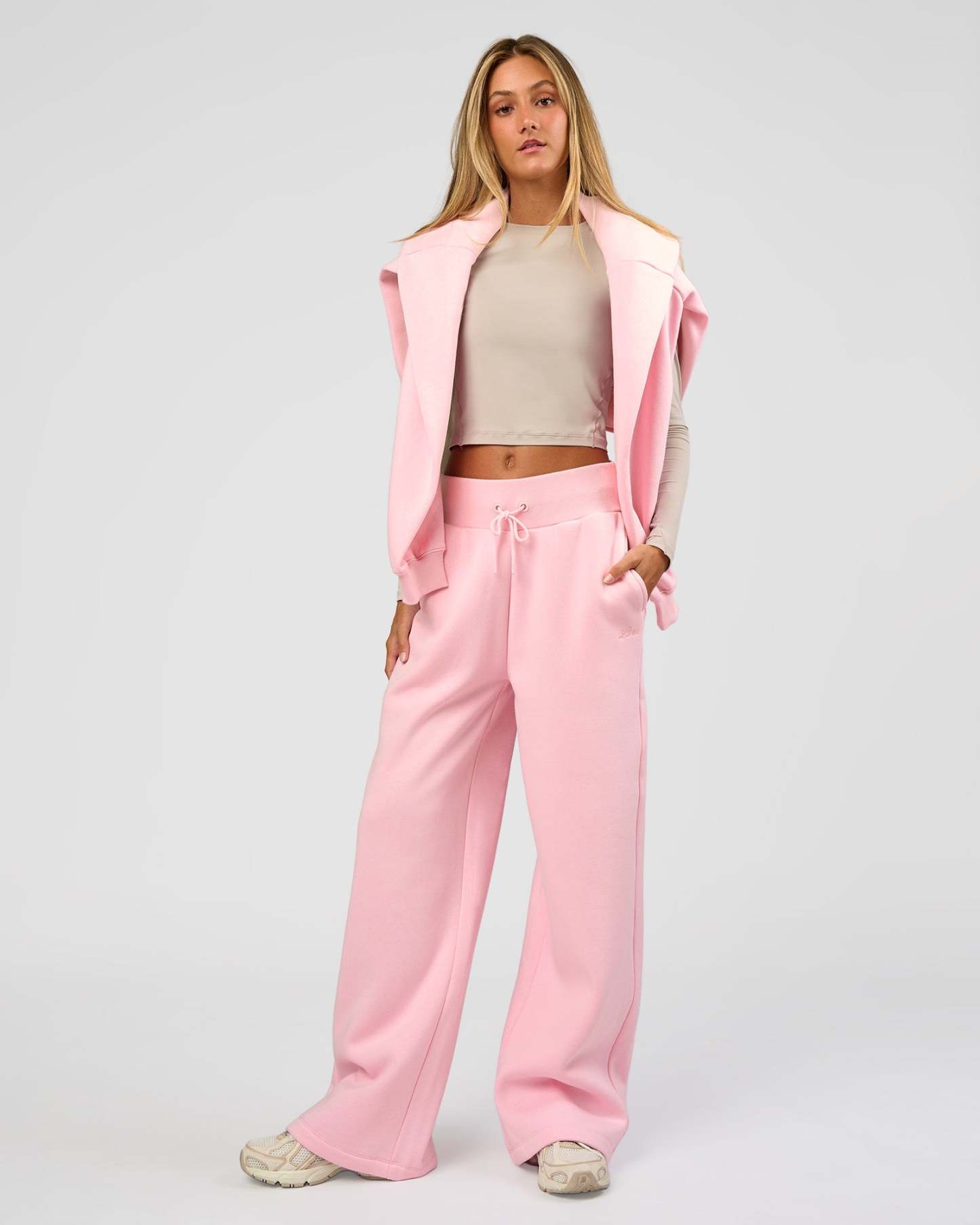 Go-To Script Wide Leg Track Pant - Marshmallow