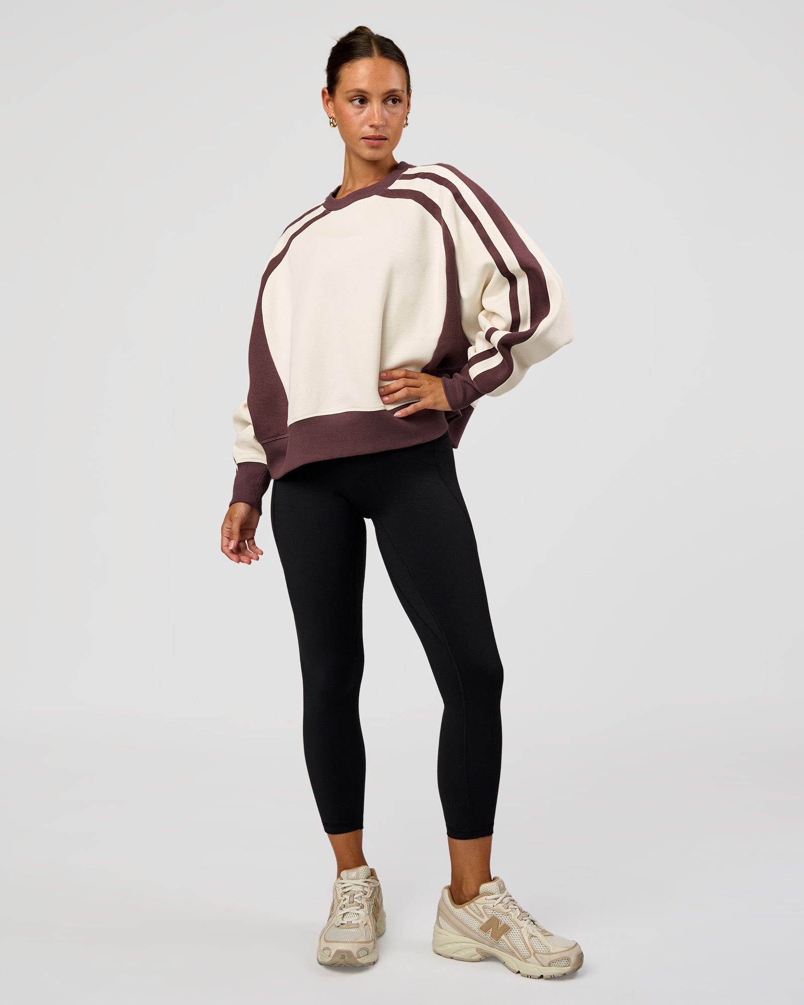 LSKD Fitness Club Oversized Sweater - Off White-Cocoa Powder