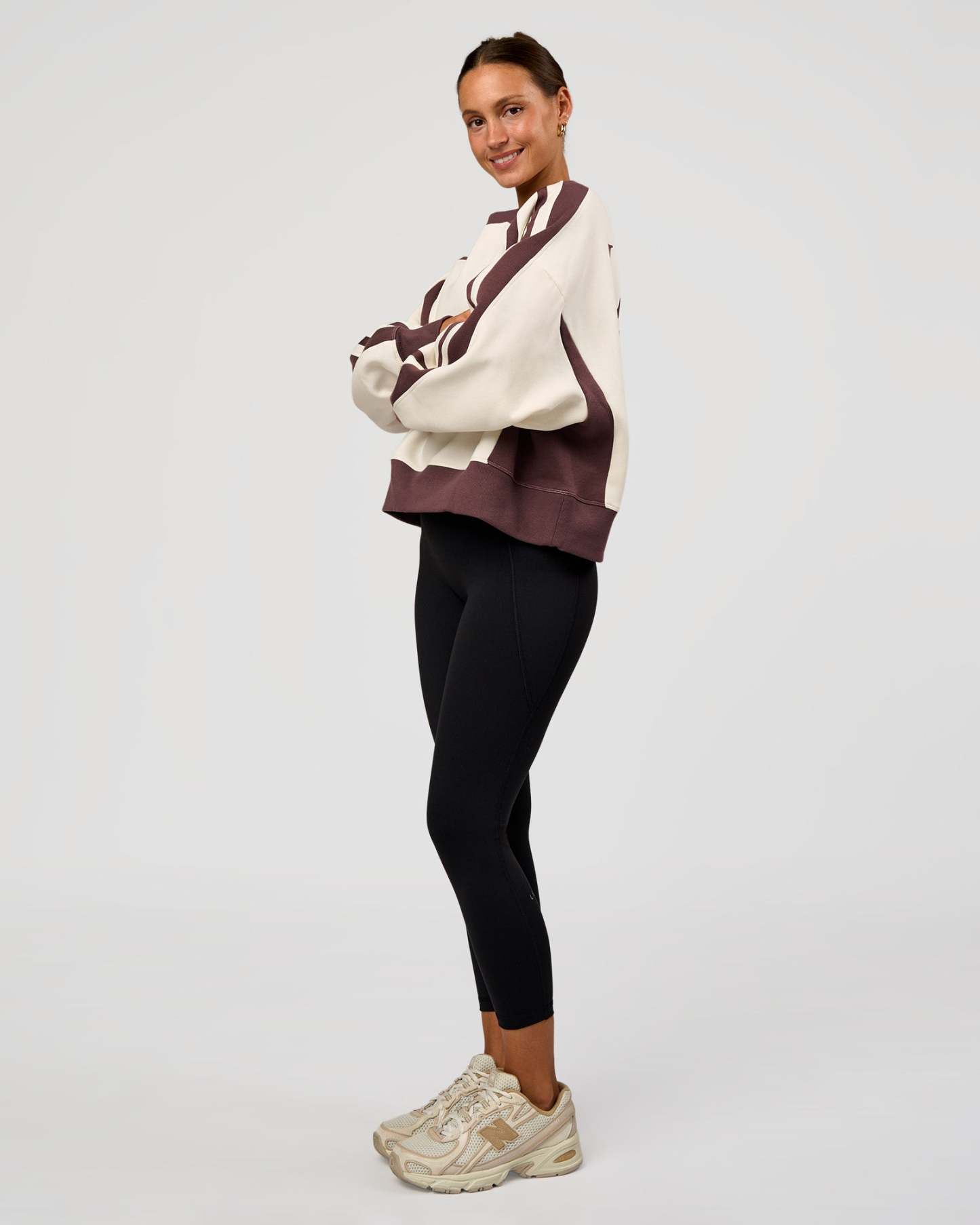 LSKD Fitness Club Oversized Sweater - Off White-Cocoa Powder