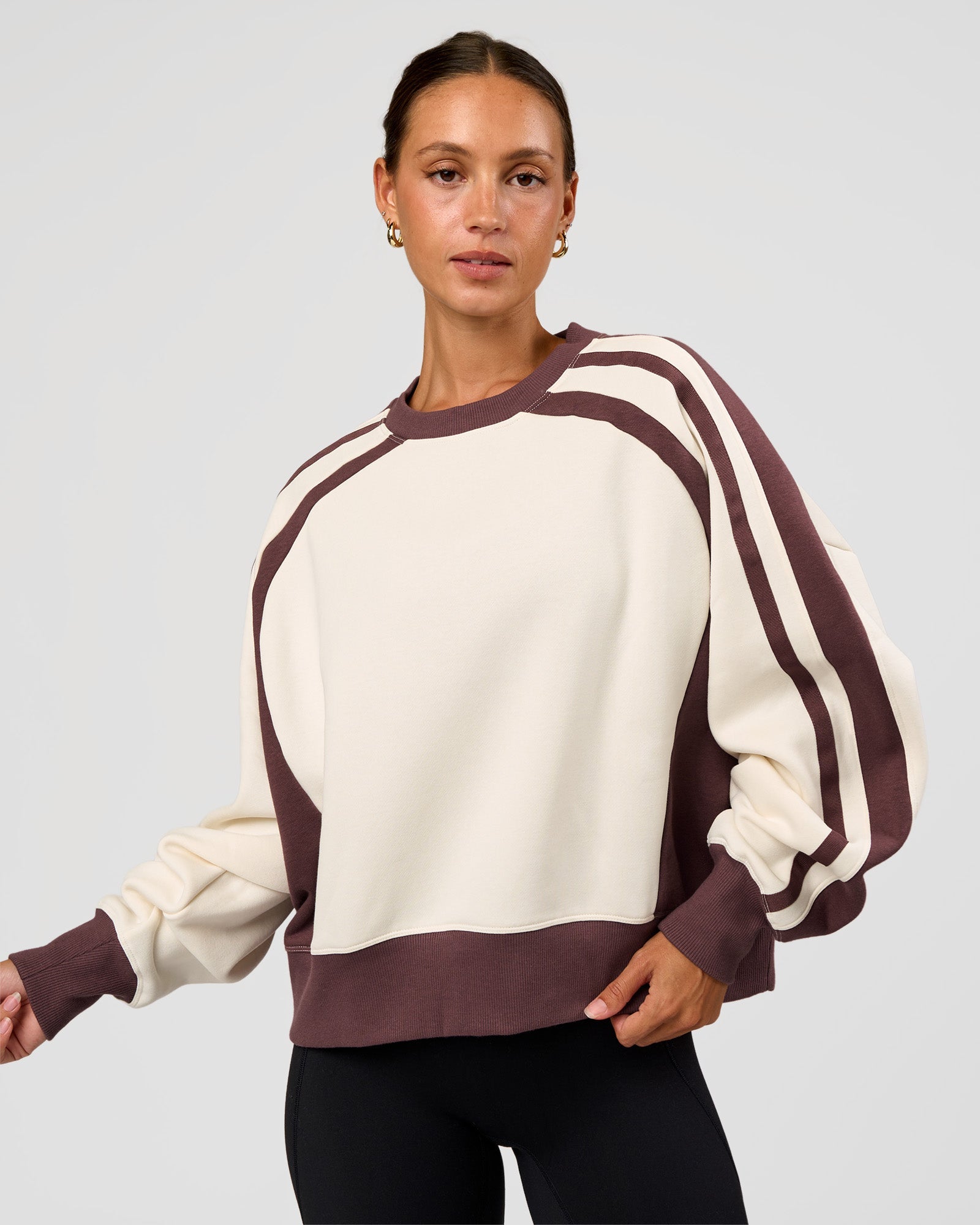 LSKD Fitness Club Oversized Sweater - Off White-Cocoa Powder