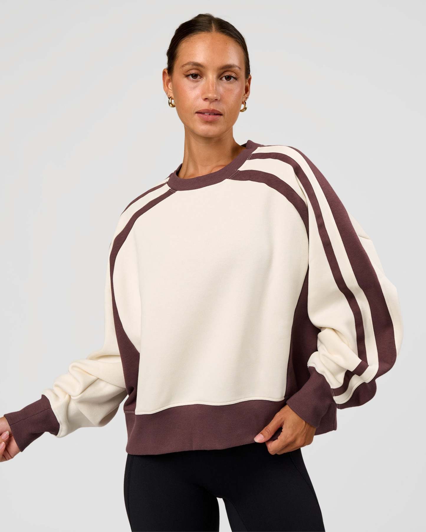 LSKD Fitness Club Oversized Sweater - Off White-Cocoa Powder