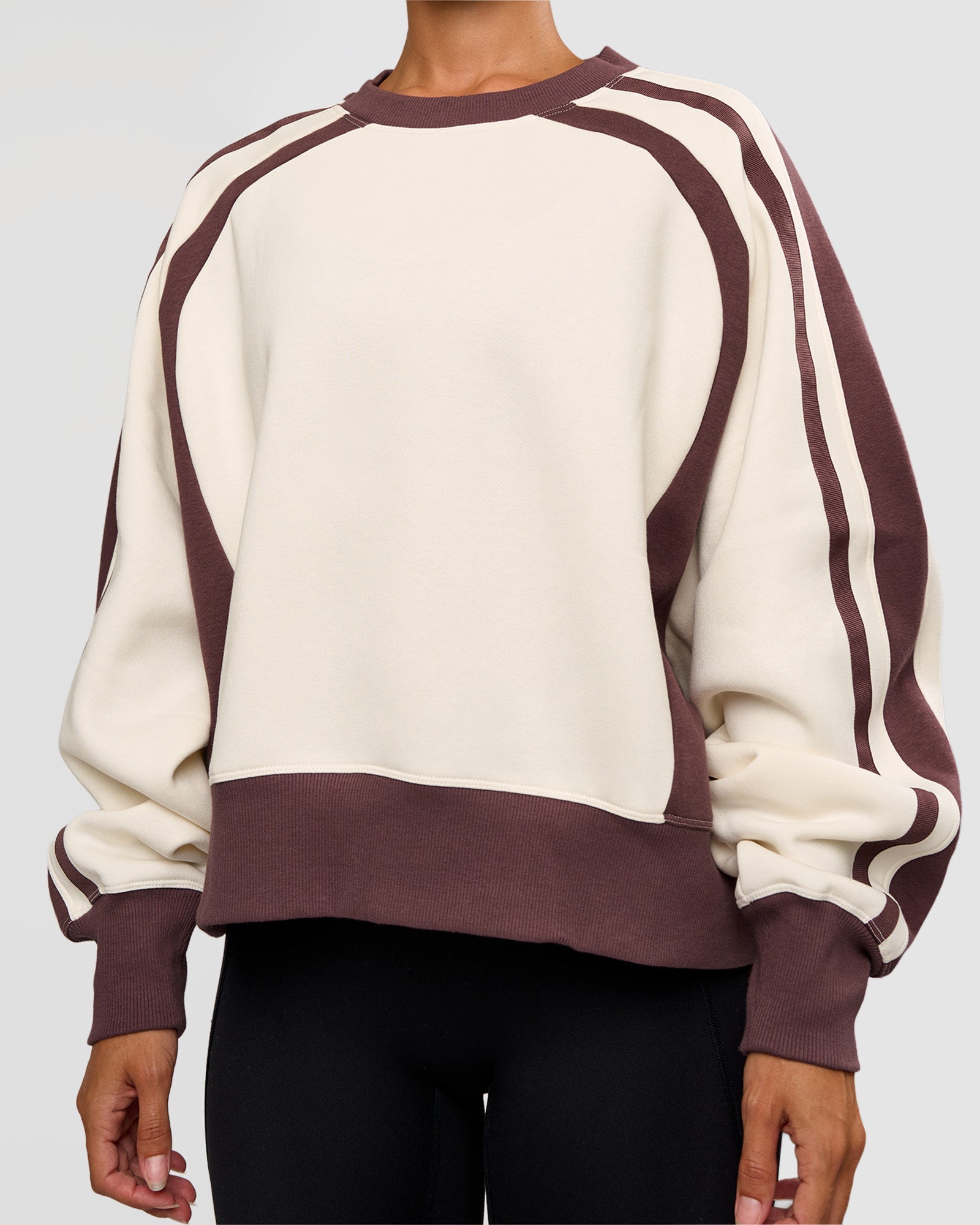 LSKD Fitness Club Oversized Sweater - Off White-Cocoa Powder