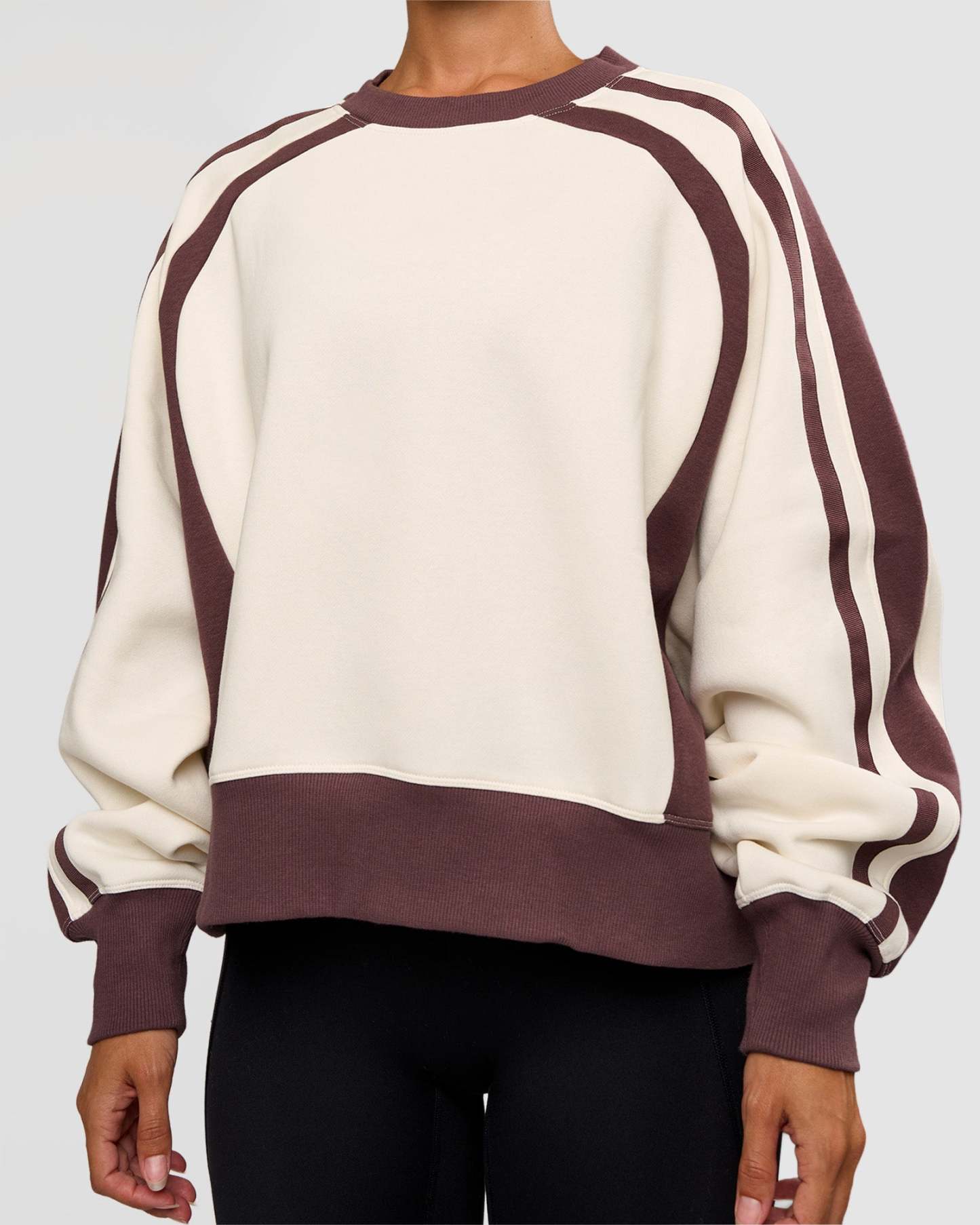 LSKD Fitness Club Oversized Sweater - Off White-Cocoa Powder