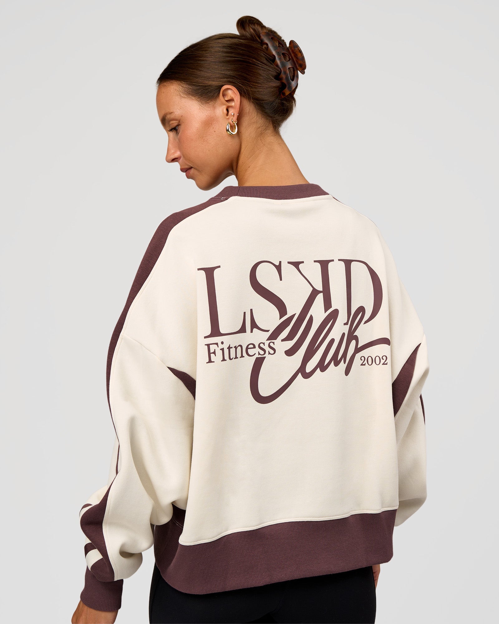 LSKD Fitness Club Oversized Sweater - Off White-Cocoa Powder