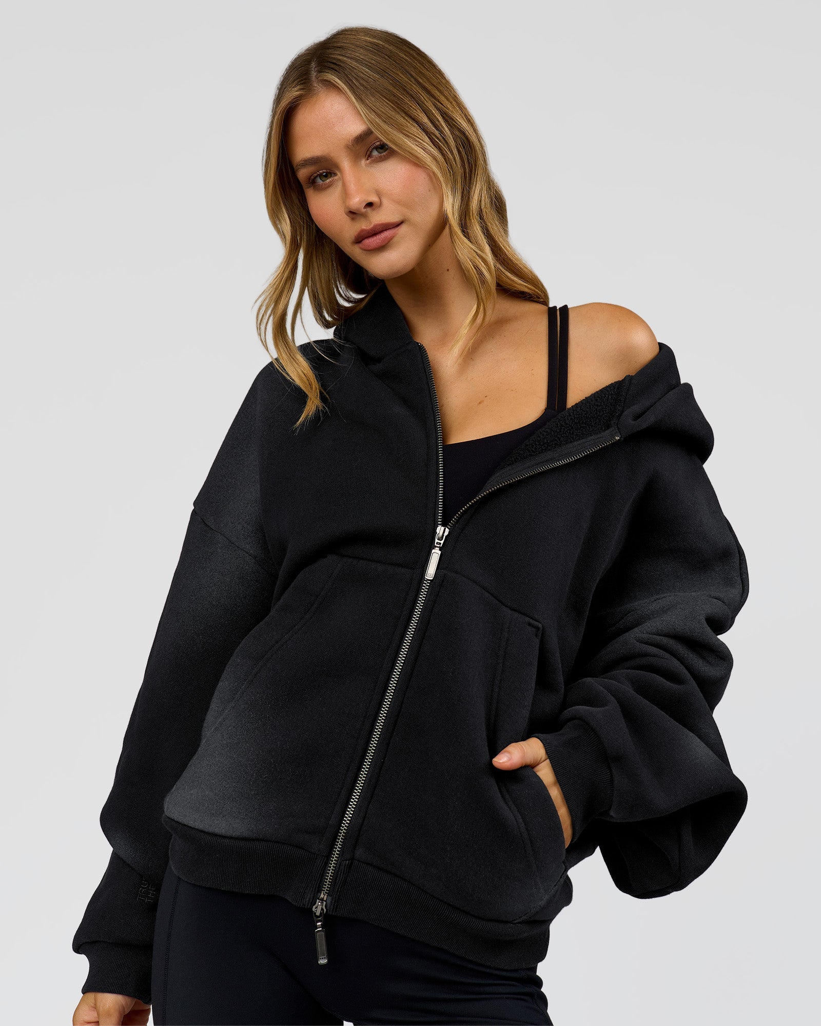 Memory In Motion Ultra Heavyweight Zip Thru Hoodie - Black Washed