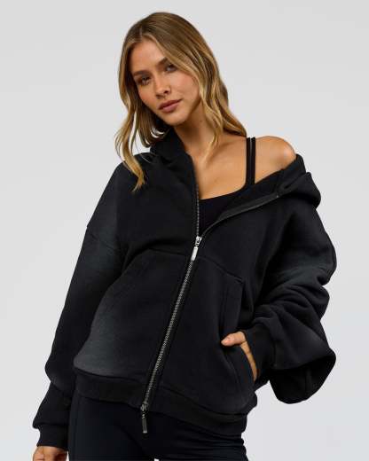Memory In Motion Ultra Heavyweight Zip Thru Hoodie - Black Washed