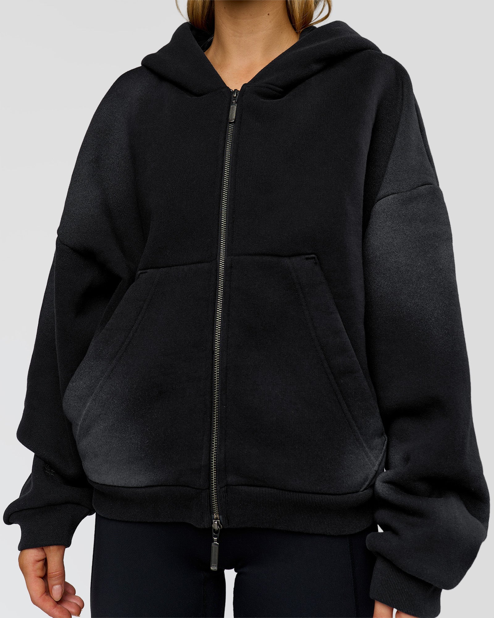 Memory In Motion Ultra Heavyweight Zip Thru Hoodie - Black Washed
