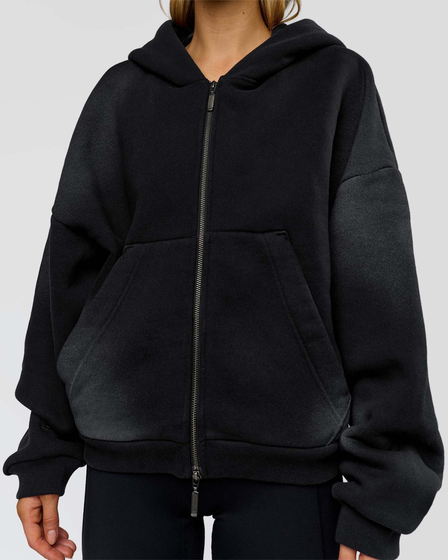 Memory In Motion Ultra Heavyweight Zip Thru Hoodie - Black Washed