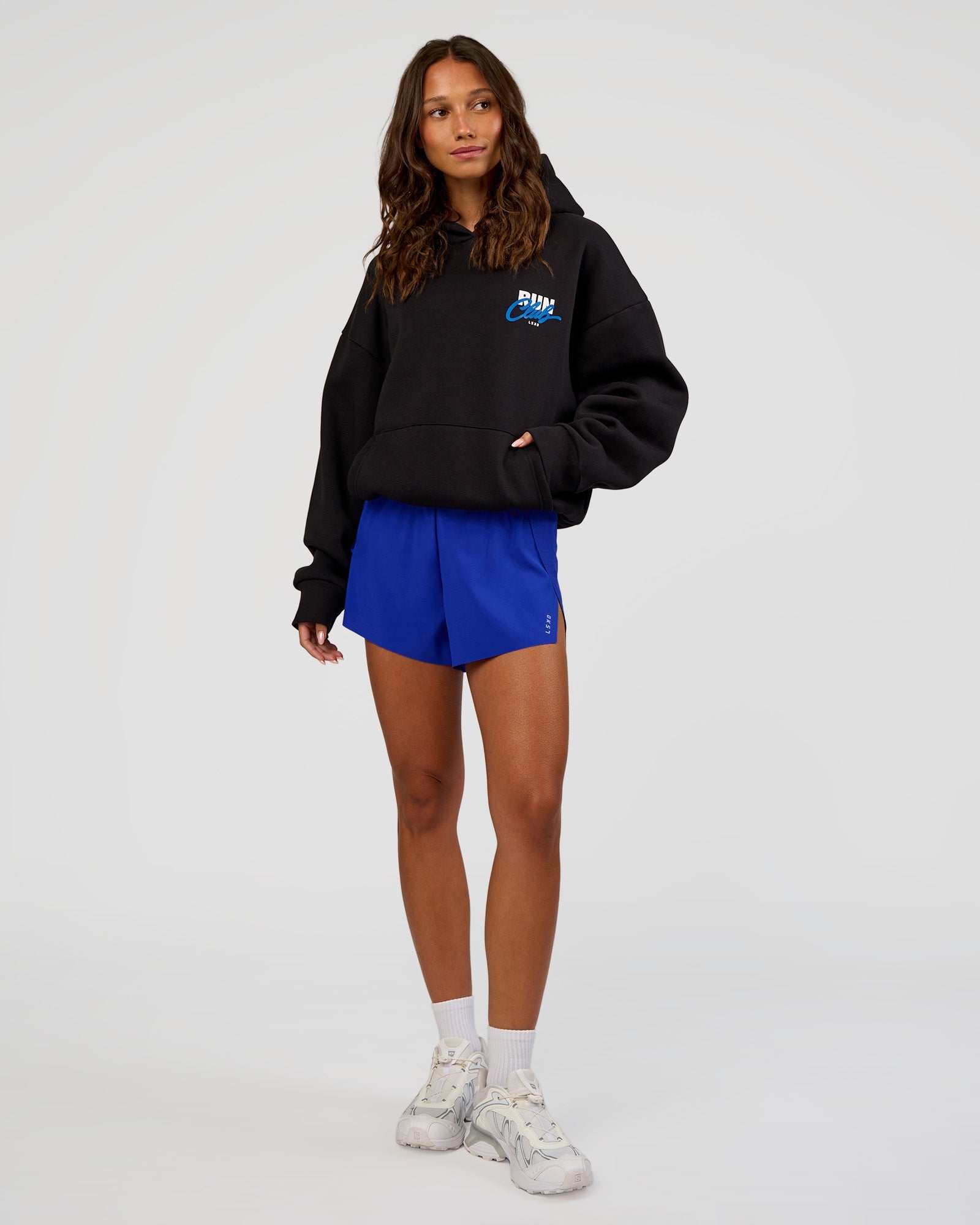 Run Club Script Oversized Hoodie - Black-Palace Blue
