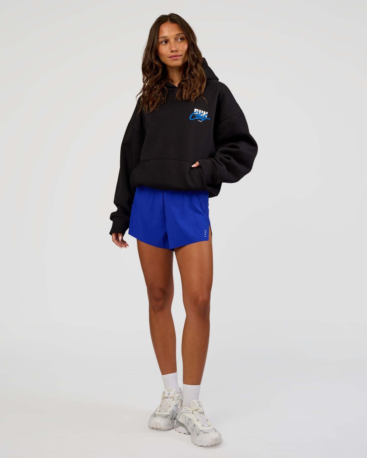 Run Club Script Oversized Hoodie - Black-Palace Blue
