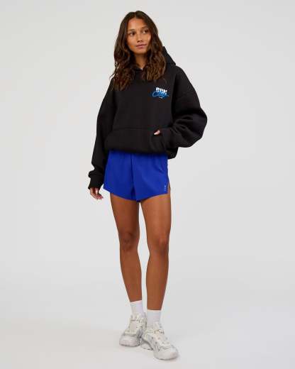 Run Club Script Oversized Hoodie - Black-Palace Blue