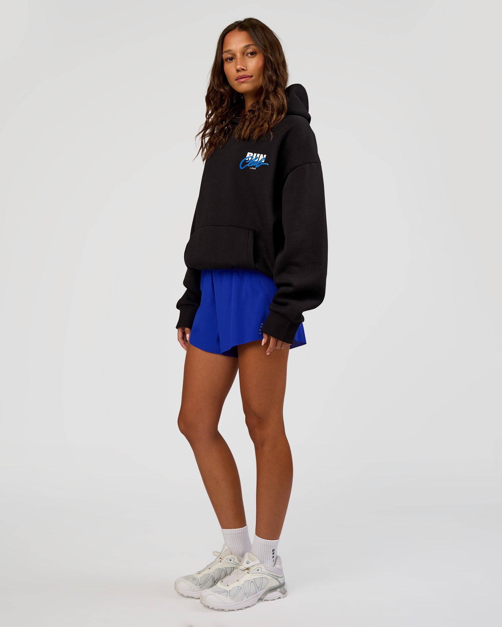 Run Club Script Oversized Hoodie - Black-Palace Blue