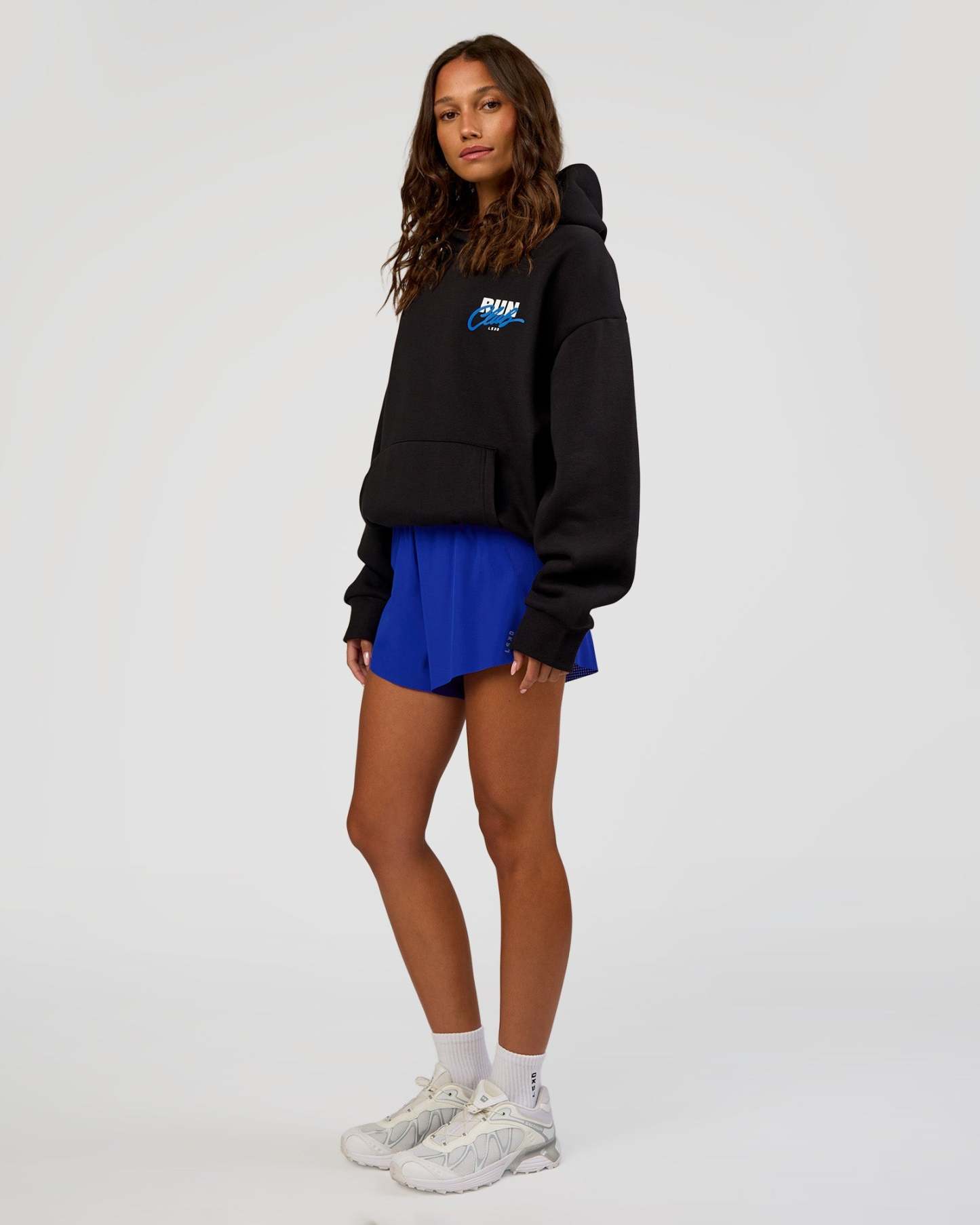 Run Club Script Oversized Hoodie - Black-Palace Blue