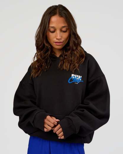 Run Club Script Oversized Hoodie - Black-Palace Blue