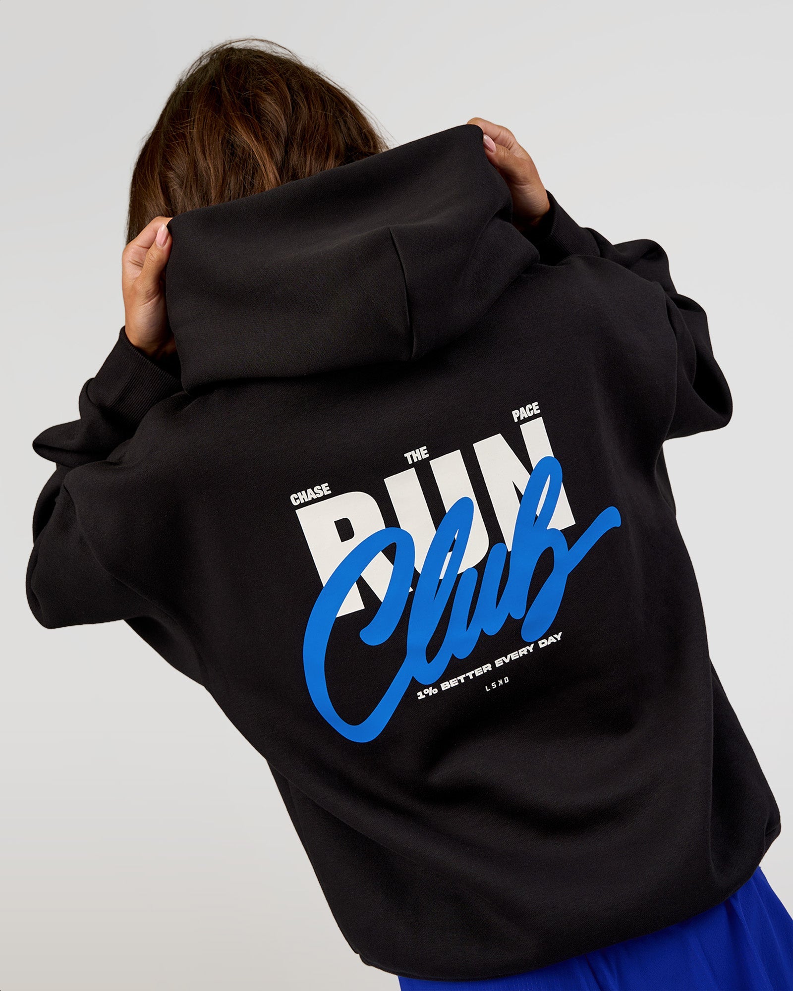 Run Club Script Oversized Hoodie - Black-Palace Blue