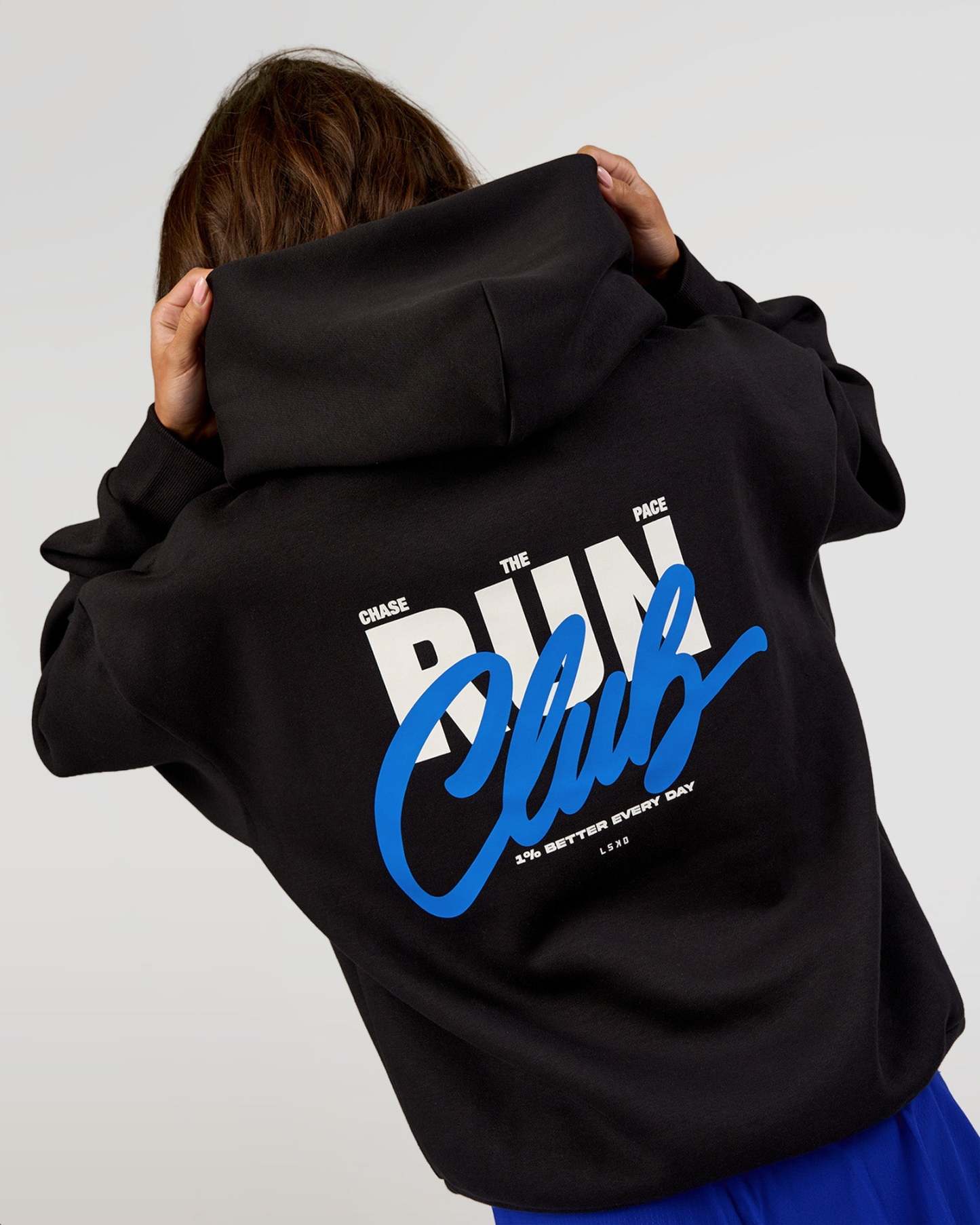 Run Club Script Oversized Hoodie - Black-Palace Blue