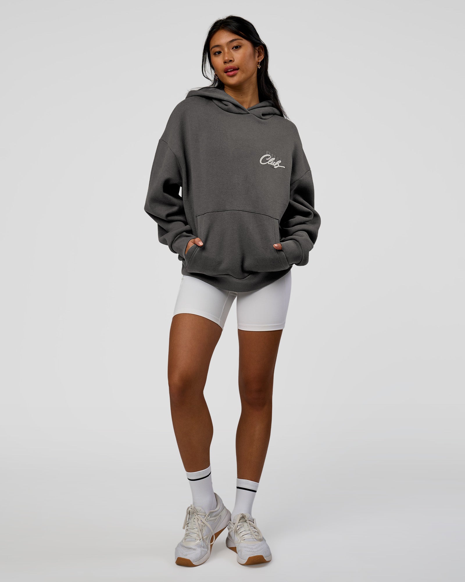 Run Club Script Oversized Hoodie - Dark Storm-Alloy