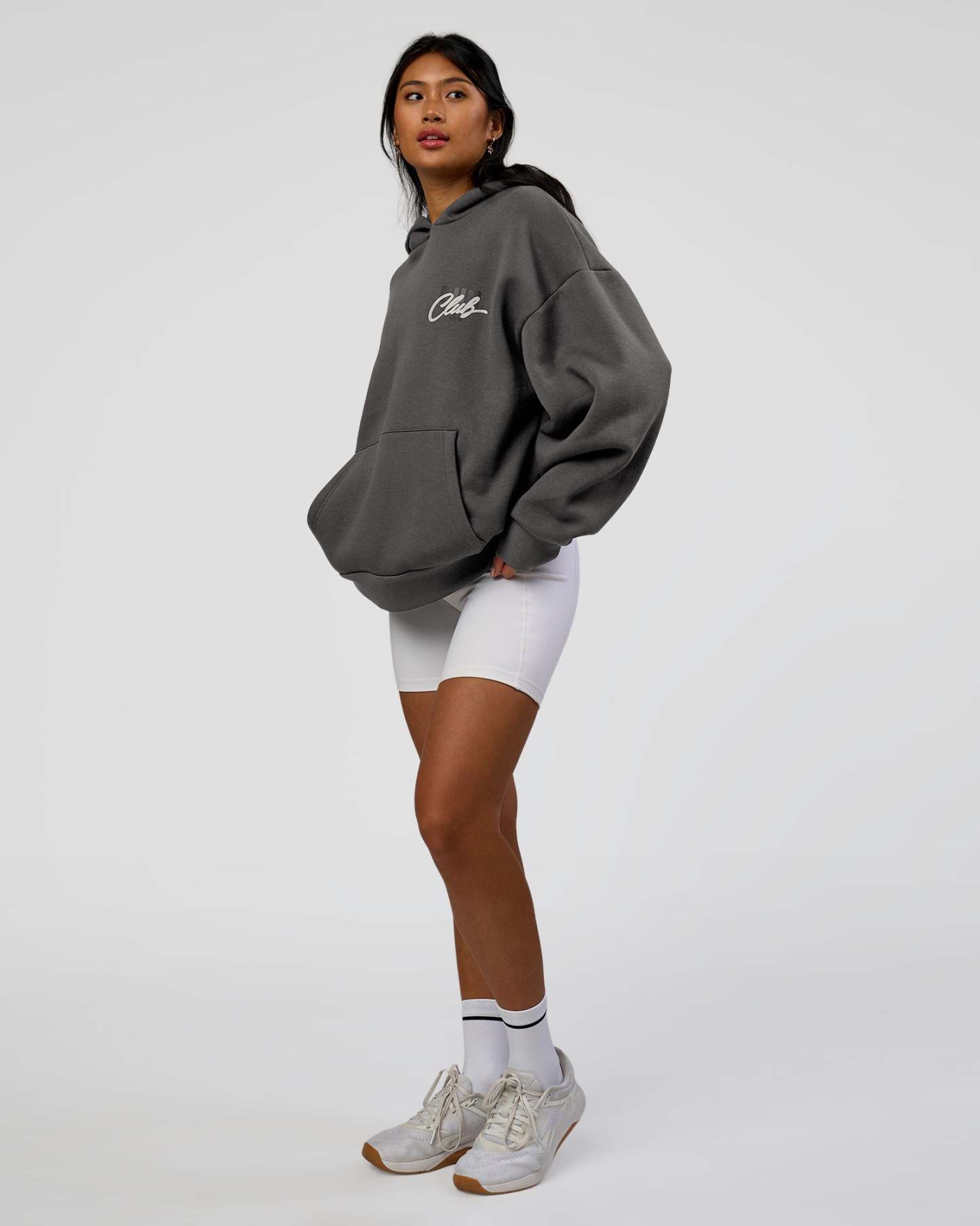 Run Club Script Oversized Hoodie - Dark Storm-Alloy