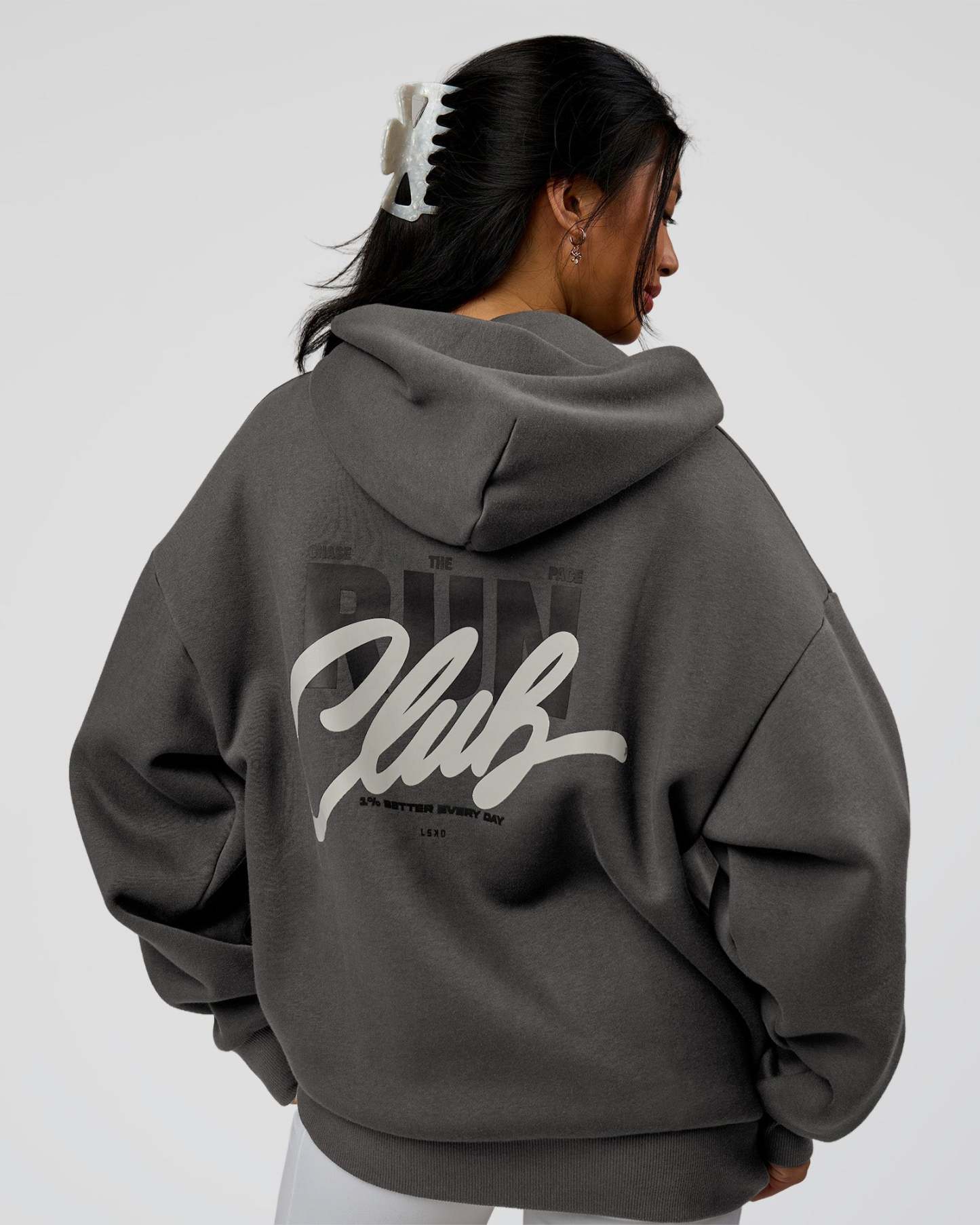 Run Club Script Oversized Hoodie - Dark Storm-Alloy