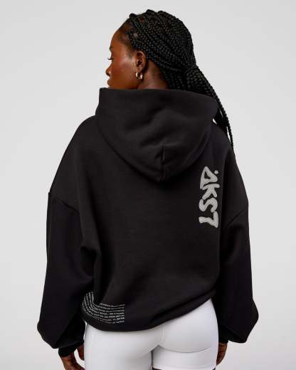 Static Grit Unisex Boxy Hoodie - Black-Alloy