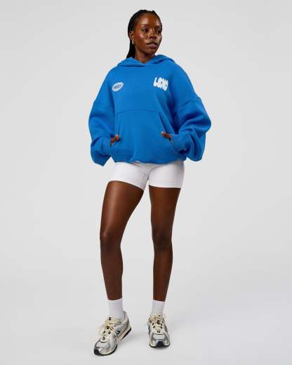 Static Grit Unisex Boxy Hoodie - Palace Blue-White
