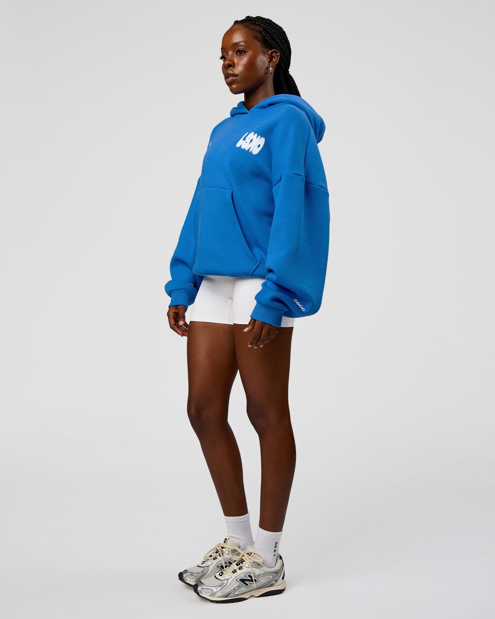 Static Grit Unisex Boxy Hoodie - Palace Blue-White