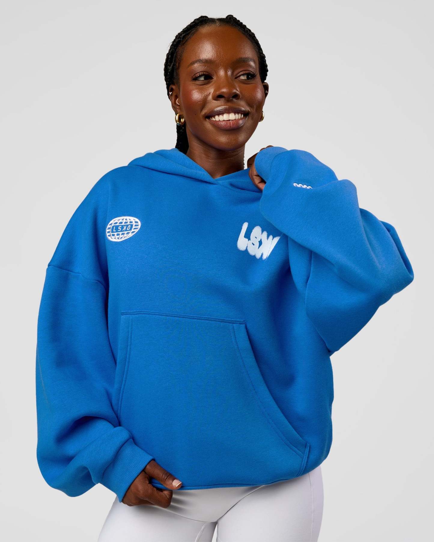 Static Grit Unisex Boxy Hoodie - Palace Blue-White