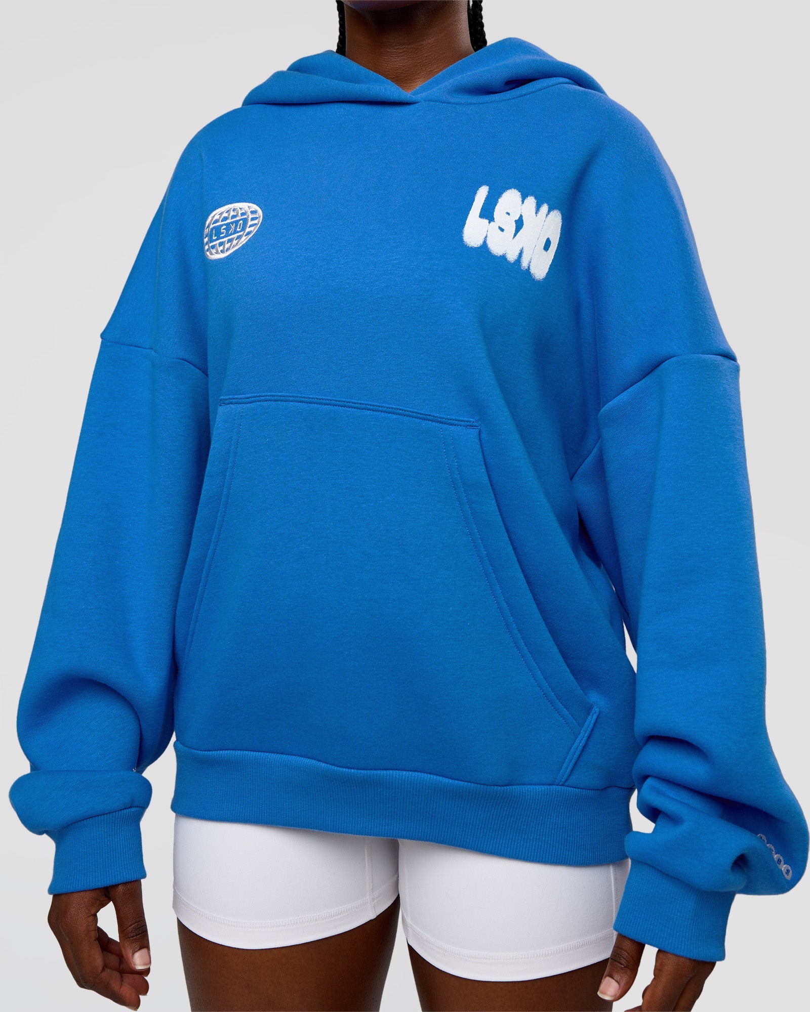 Static Grit Unisex Boxy Hoodie - Palace Blue-White