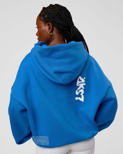 Static Grit Unisex Boxy Hoodie - Palace Blue-White