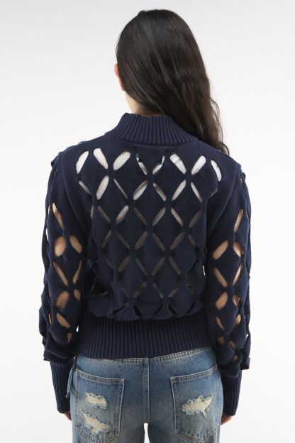 Cambodia Holes Navy Zipper Knit